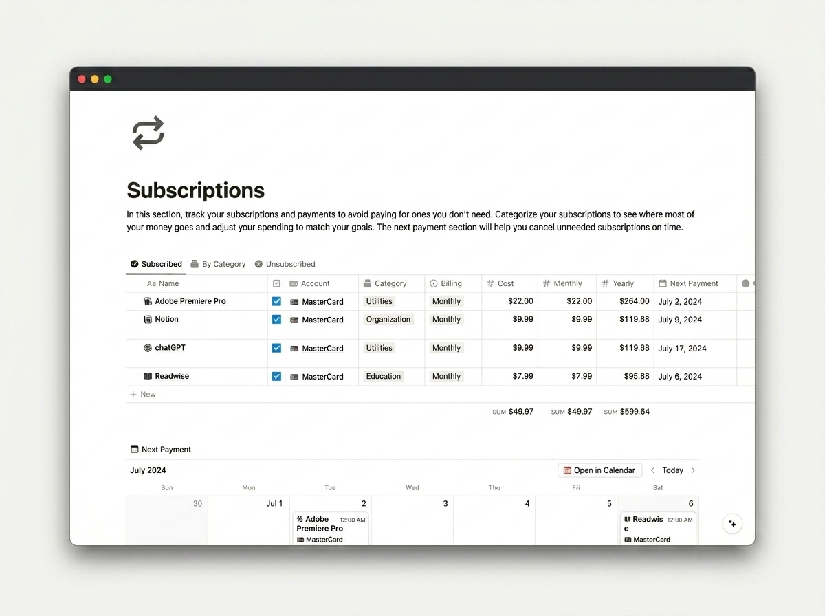 Personal Finance Dashboard — Subscriptions