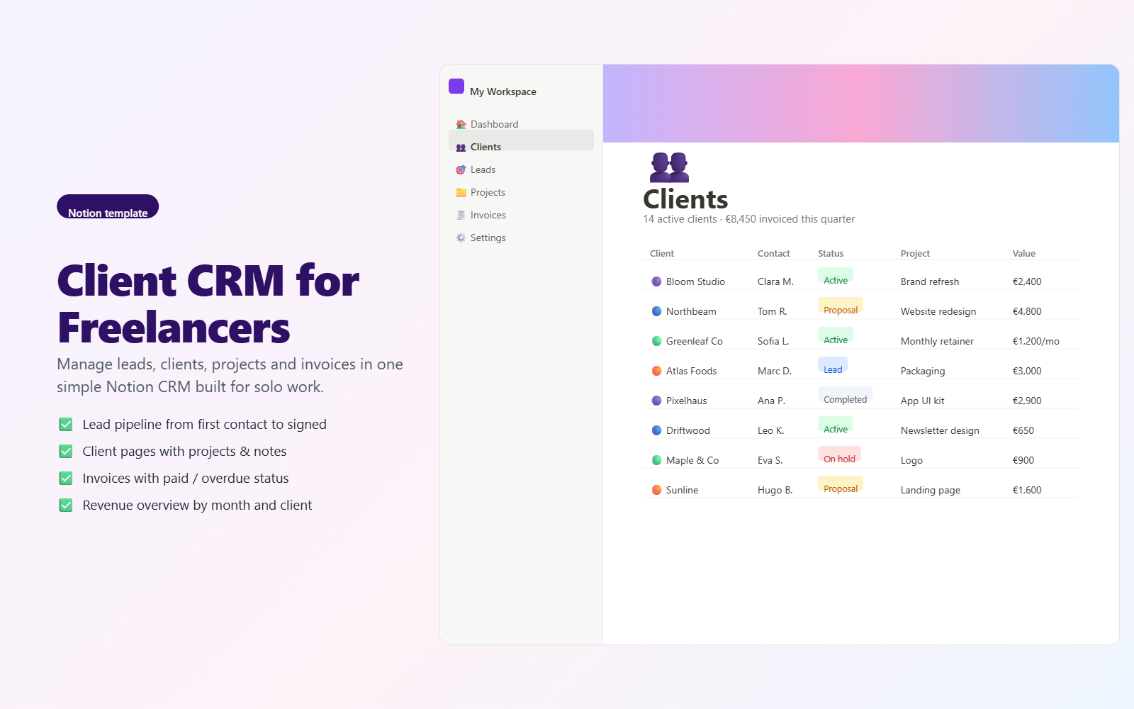 Client CRM for Freelancers — preview