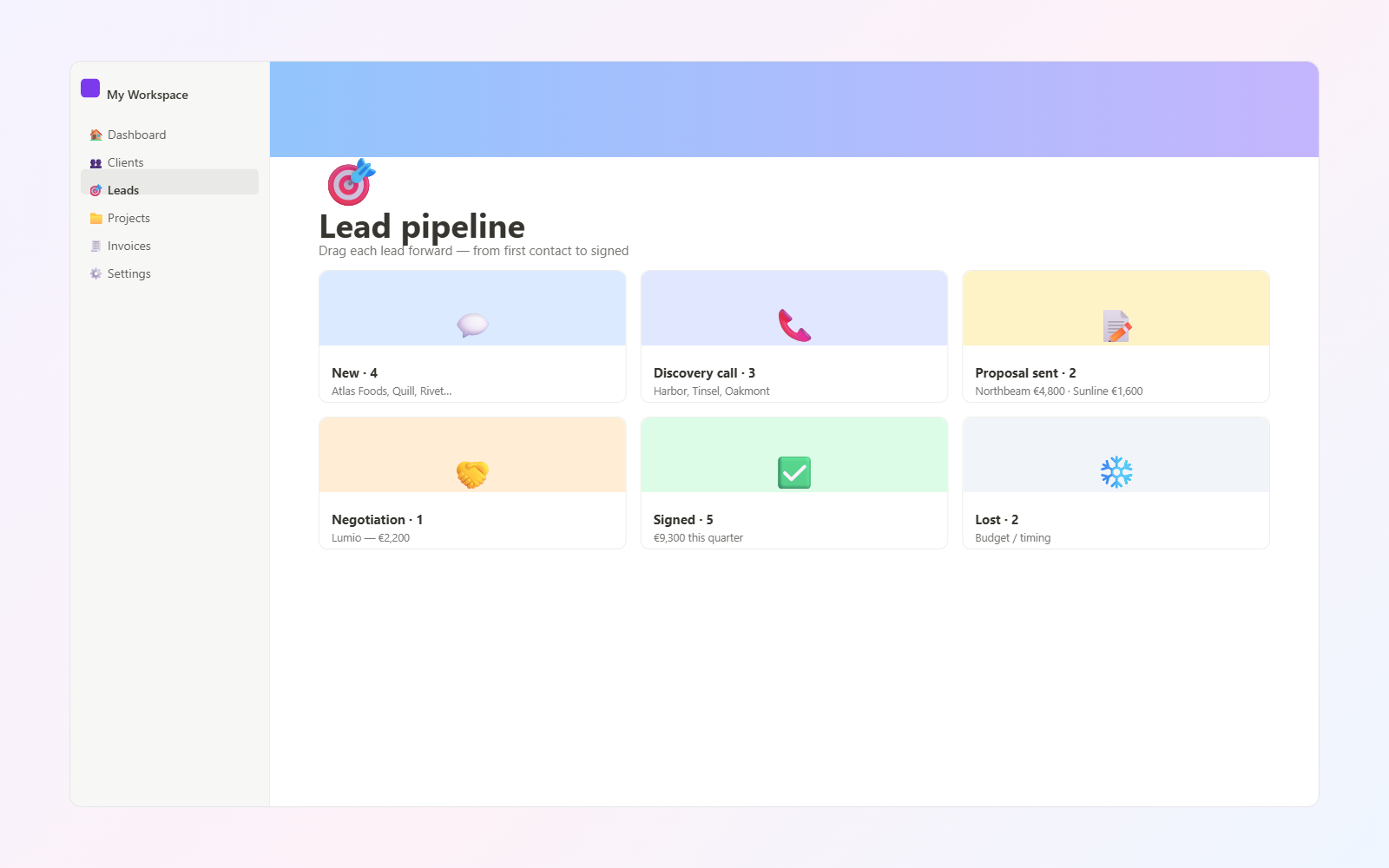 Client CRM for Freelancers — Lead pipeline