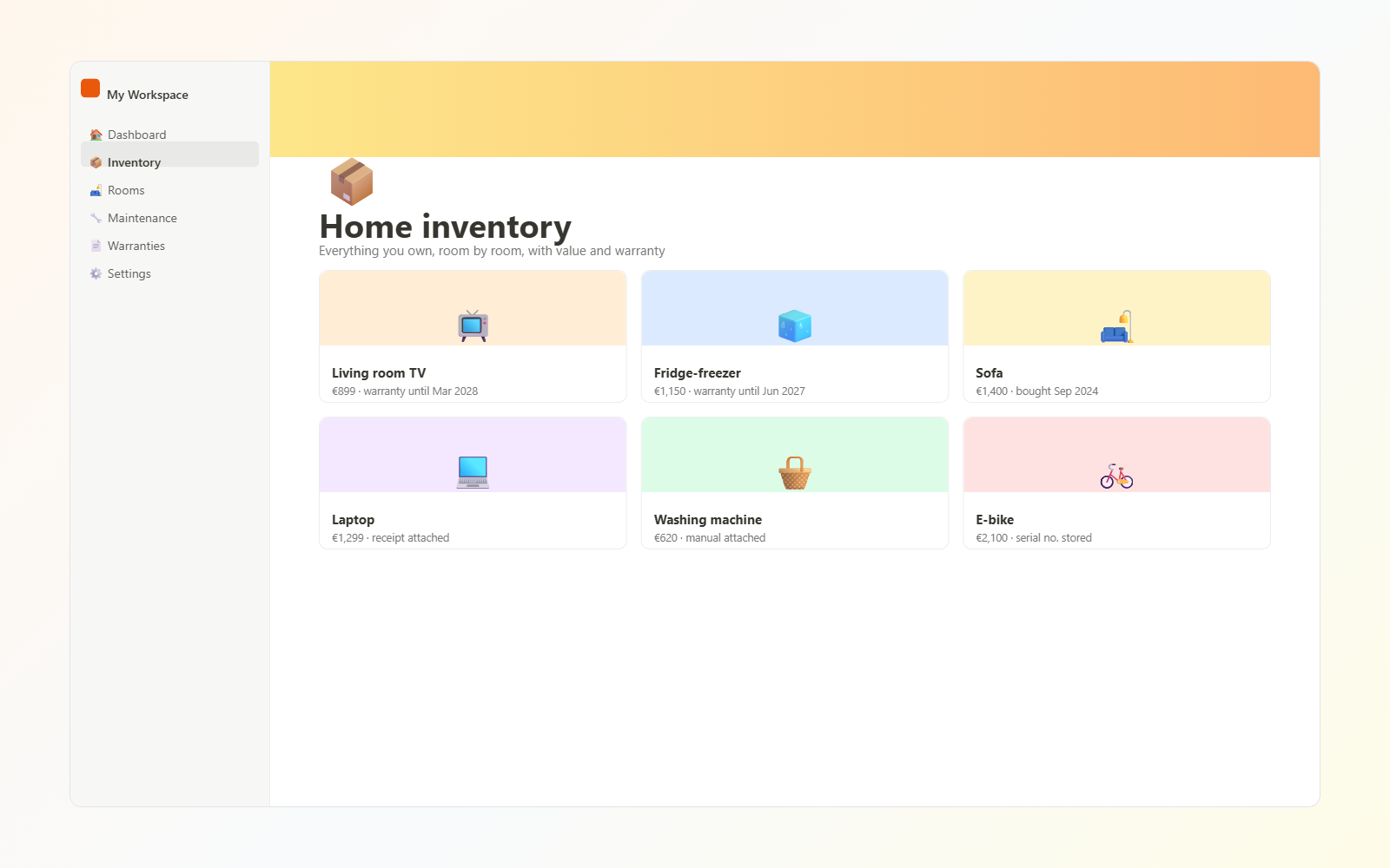 Home Inventory & Maintenance Log — view 3