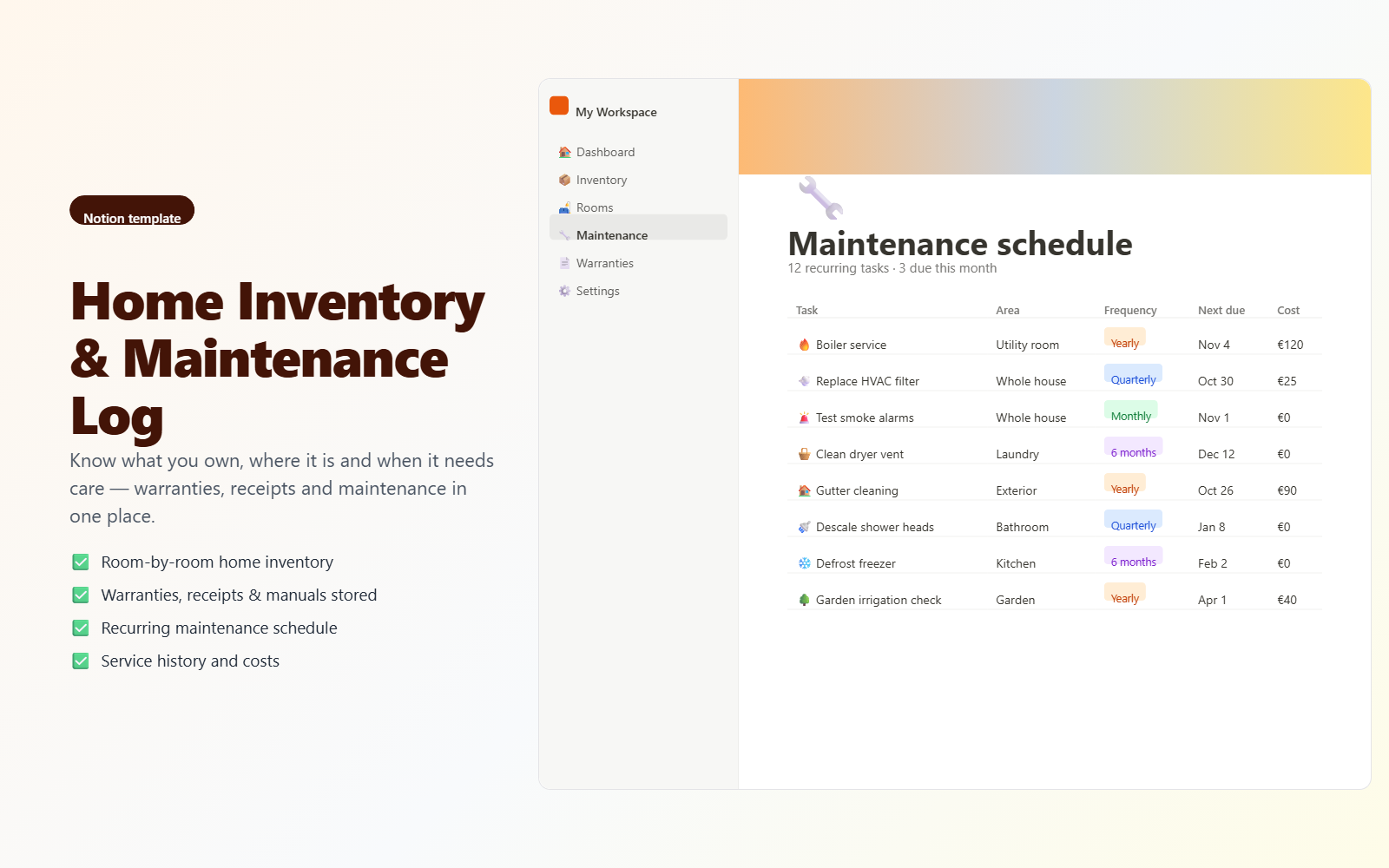 Home Inventory & Maintenance Log — preview