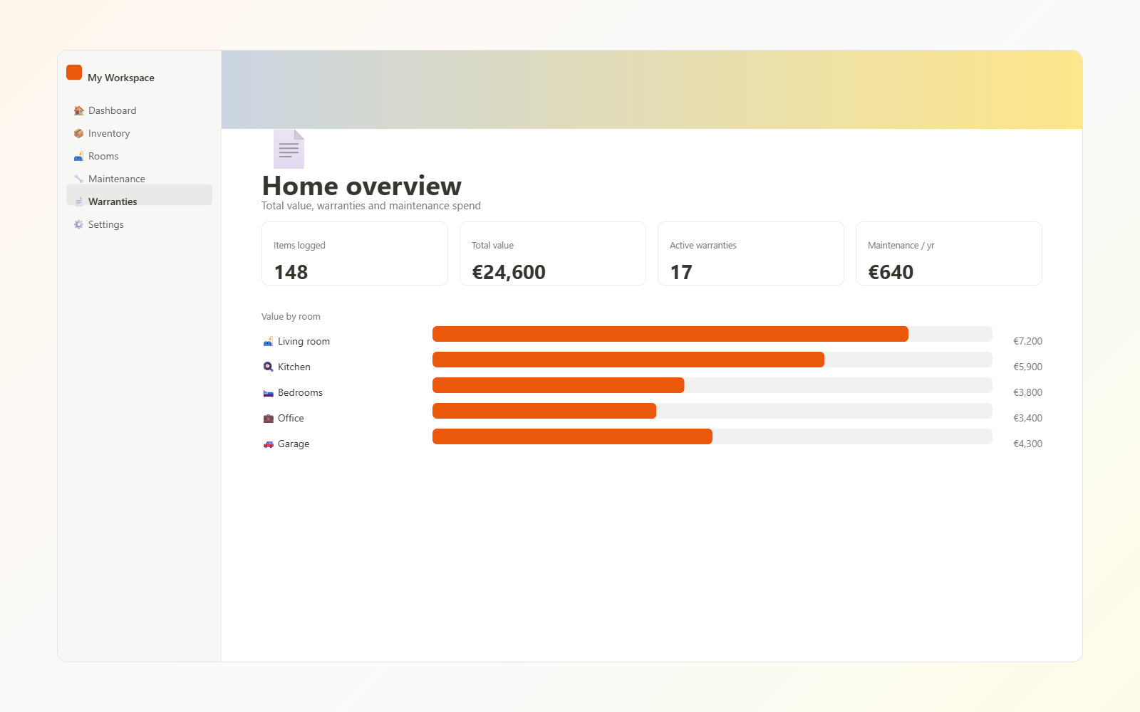 Home Inventory & Maintenance Log — Home overview