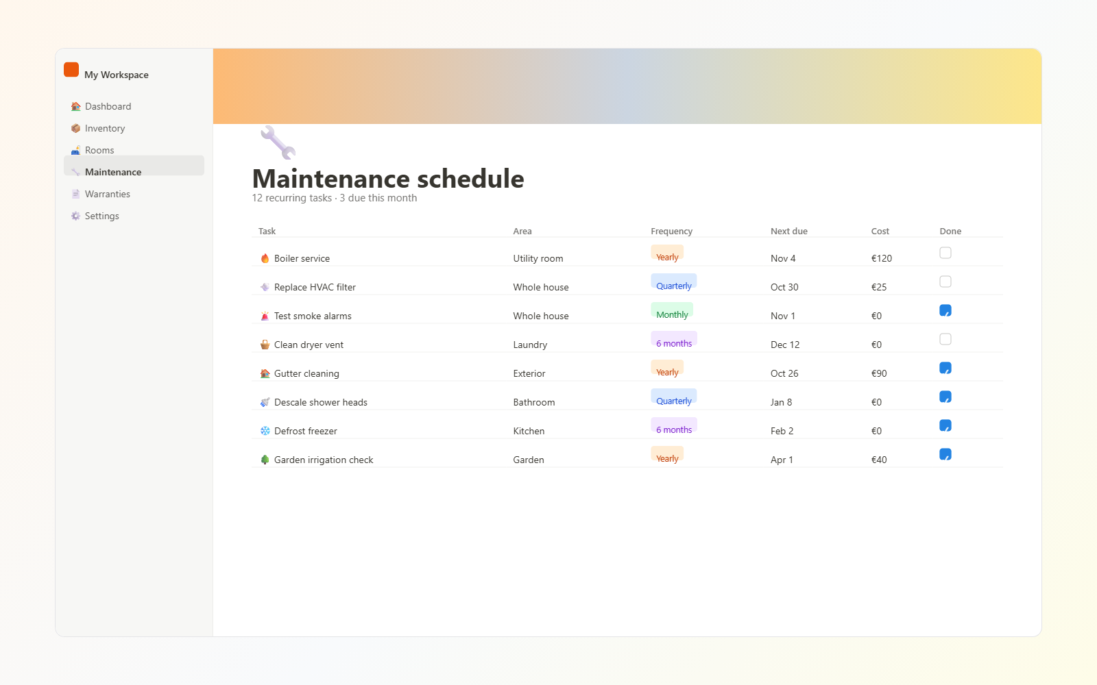 Home Inventory & Maintenance Log — view 2