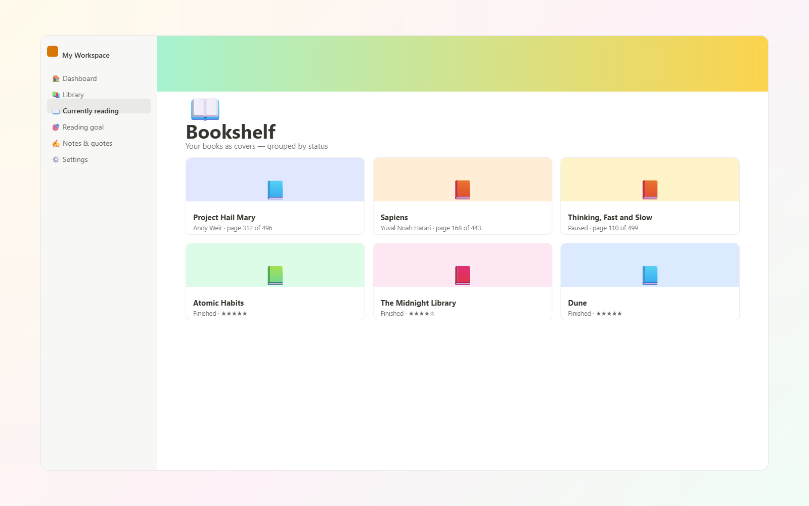 Reading List & Book Log — Bookshelf