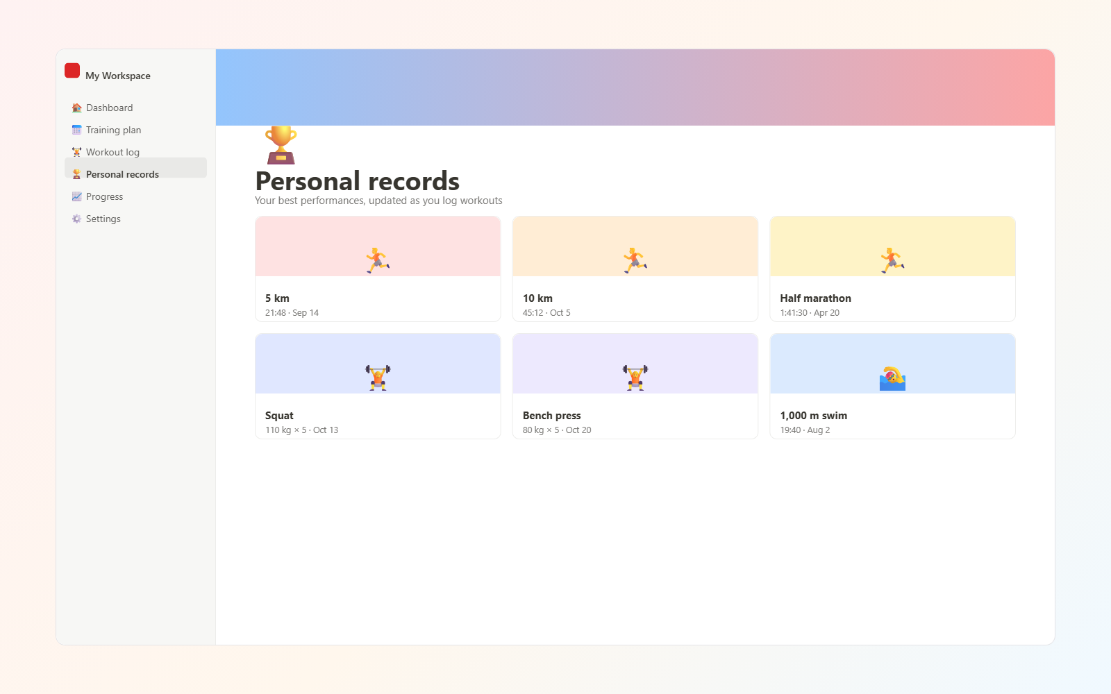 Sport Planner — Personal records