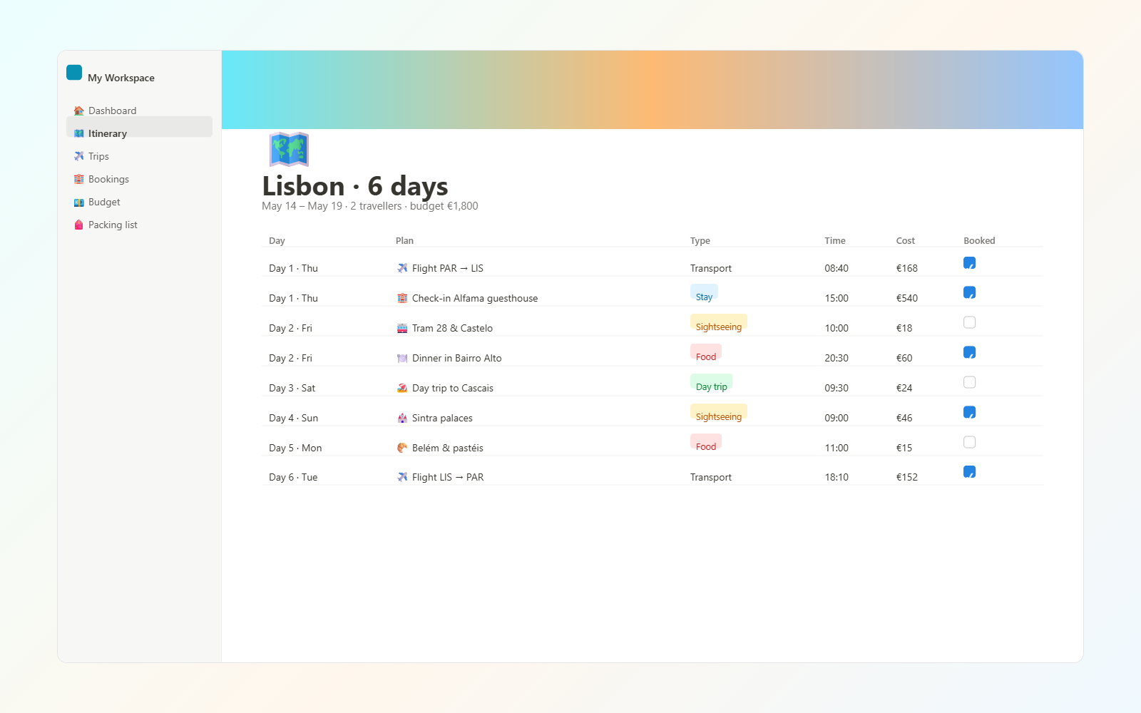 Travel Planner — view 2
