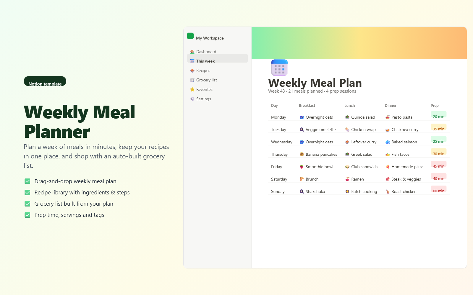 Weekly Meal Planner — preview