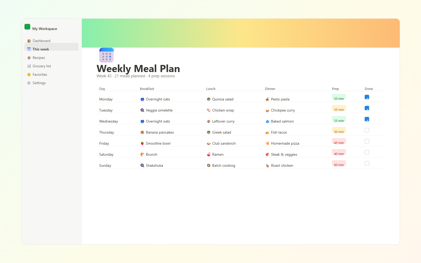 Weekly Meal Planner — view 2